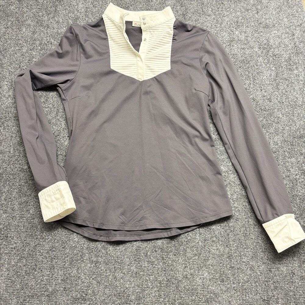 Iago Equestrian Show Shirt Women Small Gray White Made in Italy Riding Polo